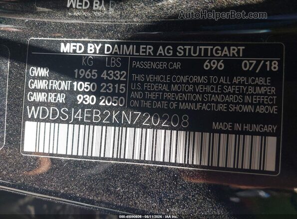 WDDSJ4EB2KN720208 2019 MERCEDES-BENZ CLA 250 Black 