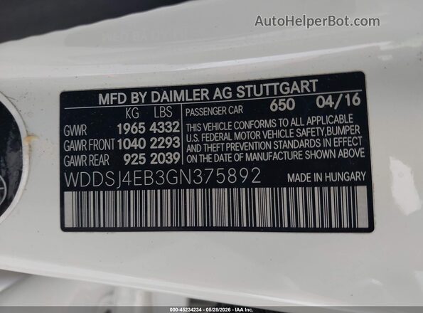WDDSJ4EB3GN375892 2016 MERCEDES-BENZ CLA 250 White 
