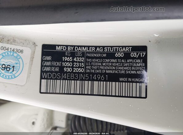 WDDSJ4EB3JN514961 2018 MERCEDES-BENZ CLA 250 White Engine compartment view