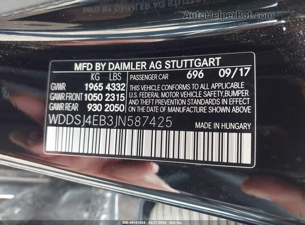 WDDSJ4EB3JN587425 2018 MERCEDES-BENZ CLA 250 Black ძრავის განყოფილების ხედი