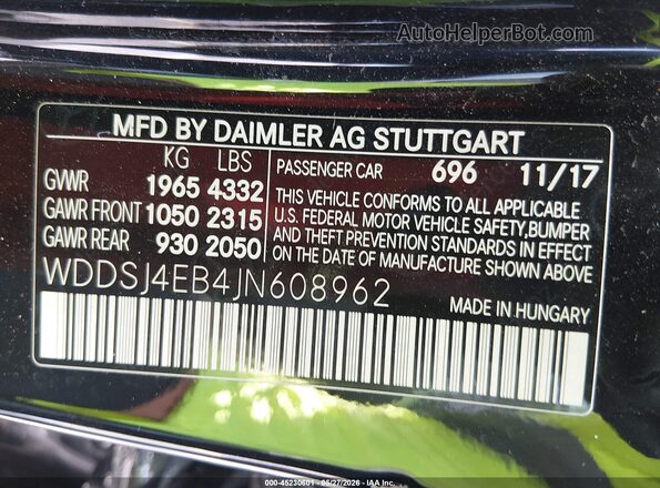 WDDSJ4EB4JN608962 2018 MERCEDES-BENZ CLA 250 Black Engine compartment view