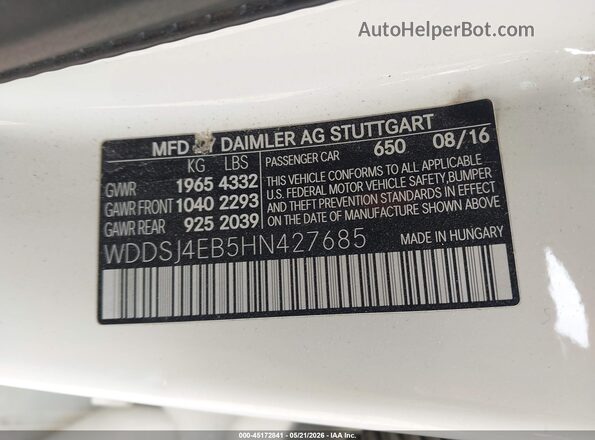 WDDSJ4EB5HN427685 2017 MERCEDES-BENZ CLA 250 White 