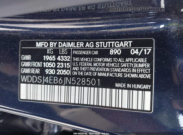 WDDSJ4EB6JN528501 2018 MERCEDES-BENZ CLA 250 Синий 