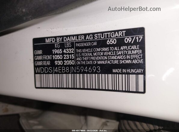 WDDSJ4EB8JN594693 2018 MERCEDES-BENZ CLA 250 White Engine compartment view