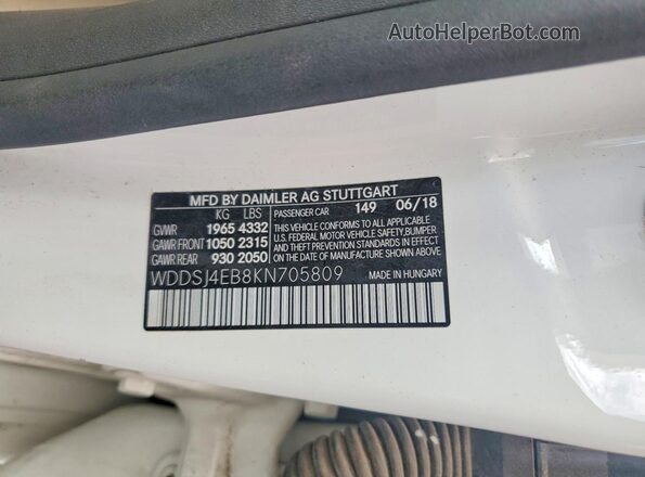 WDDSJ4EB8KN705809 2019 MERCEDES-BENZ CLA-CLASS White Вид підкапотного простору