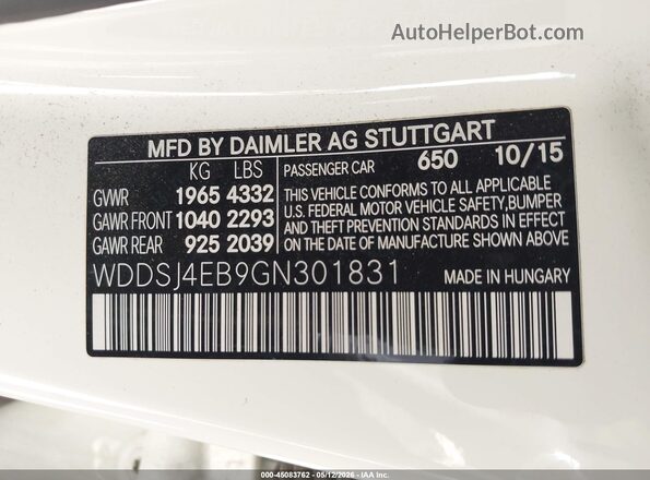 WDDSJ4EB9GN301831 2016 MERCEDES-BENZ CLA 250 White ძრავის განყოფილების ხედი