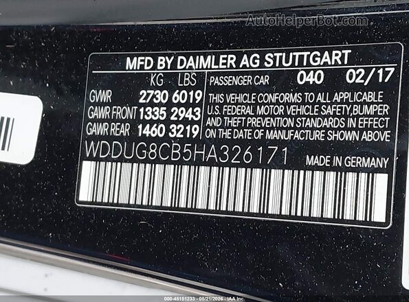 WDDUG8CB5HA326171 2017 MERCEDES-BENZ S-CLASS Black Engine compartment view