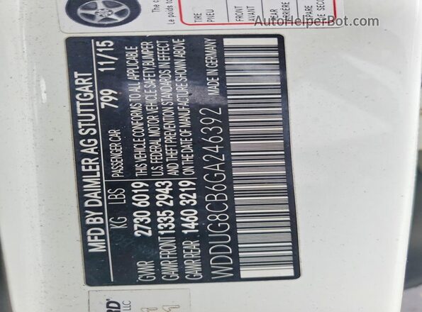 WDDUG8CB6GA246392 2016 MERCEDES-BENZ S White VIN կոդի պիտակի տեսք