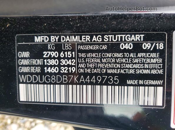 WDDUG8DB7KA449735 2019 MERCEDES-BENZ S Black Вид наклейки з VIN-кодом