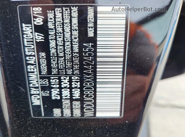 WDDUG8DBXKA424554 2019 MERCEDES-BENZ S Black Widok naklejki z numerem VIN