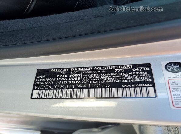 WDDUG8JB1JA417270 2018 MERCEDES-BENZ S Silver Widok naklejki z numerem VIN