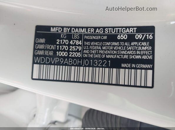 WDDVP9AB0HJ013221 2017 MERCEDES-BENZ B 250E White ძრავის განყოფილების ხედი