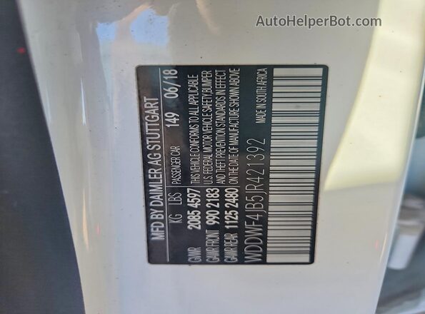 WDDWF4JB5JR421392 2018 MERCEDES-BENZ C White Widok naklejki z numerem VIN