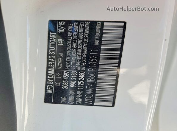 WDDWF4JB6GR136211 2016 MERCEDES-BENZ C White Вид наклейки з VIN-кодом