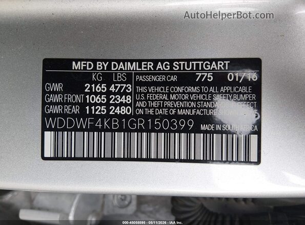WDDWF4KB1GR150399 2016 MERCEDES-BENZ C-CLASS Silver ძრავის განყოფილების ხედი