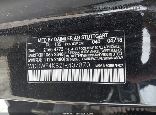 WDDWF4KB2JR407870 2018 MERCEDES-BENZ C-CLASS Black Widok komory silnika