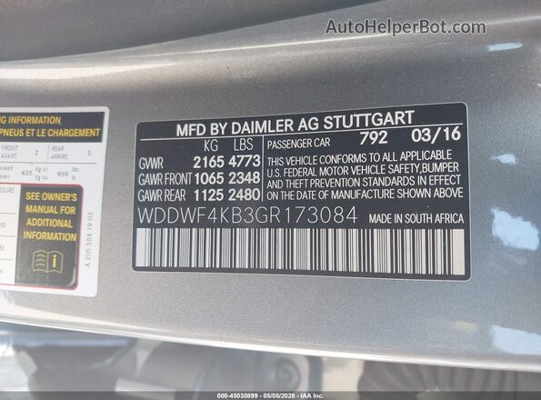 WDDWF4KB3GR173084 2016 MERCEDES-BENZ C-CLASS Silver 