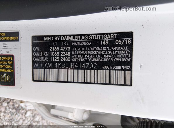 WDDWF4KB5JR414702 2018 MERCEDES-BENZ C-CLASS White Engine compartment view