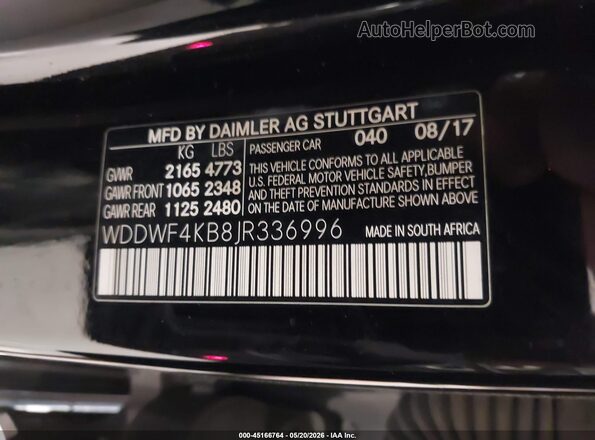 WDDWF4KB8JR336996 2018 MERCEDES-BENZ C-CLASS Black Widok komory silnika