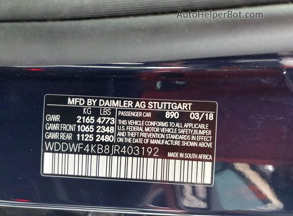 WDDWF4KB8JR403192 2018 MERCEDES-BENZ C Синий 