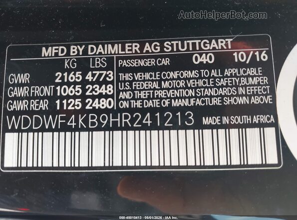 WDDWF4KB9HR241213 2017 MERCEDES-BENZ C-CLASS Черный Вид подкапотного пространства