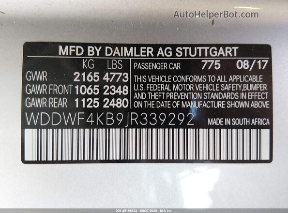 WDDWF4KB9JR339292 2018 MERCEDES-BENZ C-CLASS Silver Շարժիչի բաժամունքի տեսք