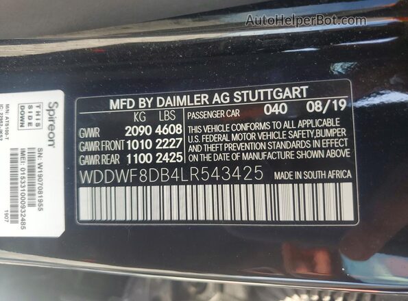 WDDWF8DB4LR543425 2020 MERCEDES-BENZ C Black VIN კოდის სტიკერის ხედი