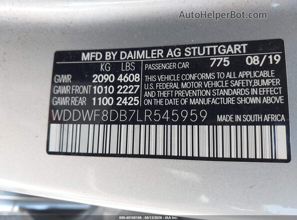 WDDWF8DB7LR545959 2020 MERCEDES-BENZ C-CLASS Silver Շարժիչի բաժամունքի տեսք