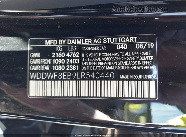 WDDWF8EB9LR540440 2020 MERCEDES-BENZ C-CLASS Black Engine compartment view