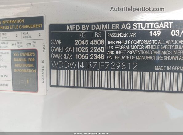 WDDWJ4JB7JF729812 2018 MERCEDES-BENZ C-CLASS White 
