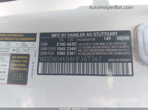 WDDWJ4KB8HF367367 2017 MERCEDES-BENZ C-CLASS White Widok komory silnika