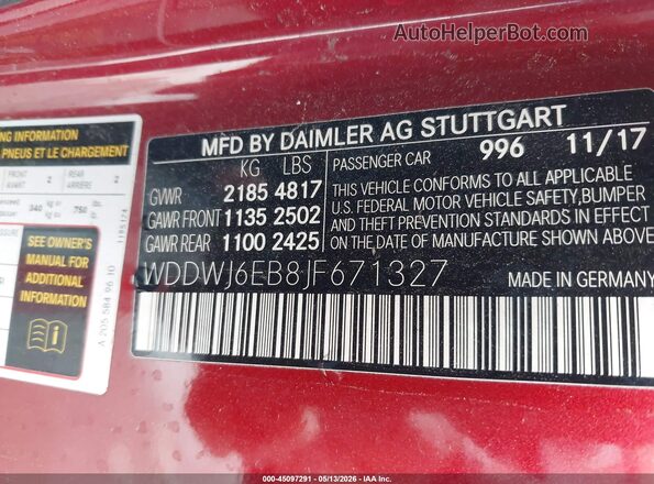 WDDWJ6EB8JF671327 2018 MERCEDES-BENZ AMG C 43 Maroon Вид підкапотного простору