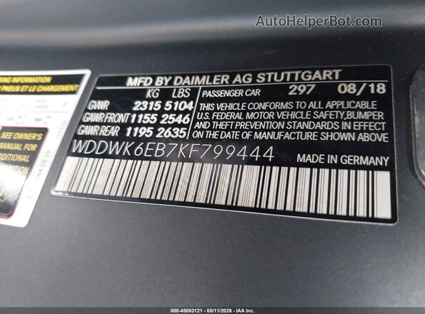 WDDWK6EB7KF799444 2019 MERCEDES-BENZ AMG C 43 Gray Widok komory silnika