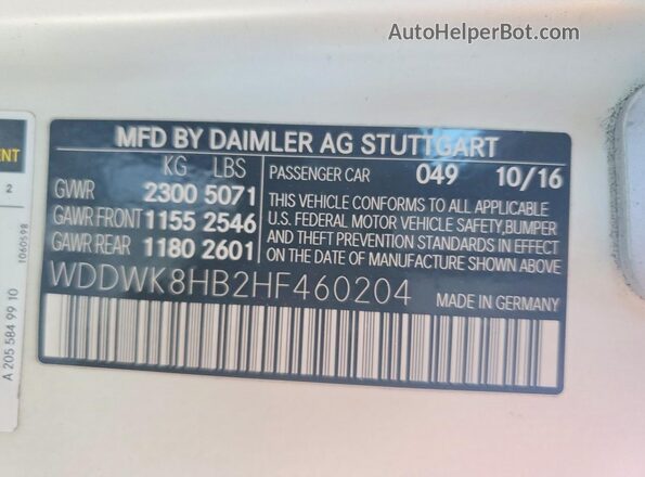 WDDWK8HB2HF460204 2017 MERCEDES-BENZ C White 
