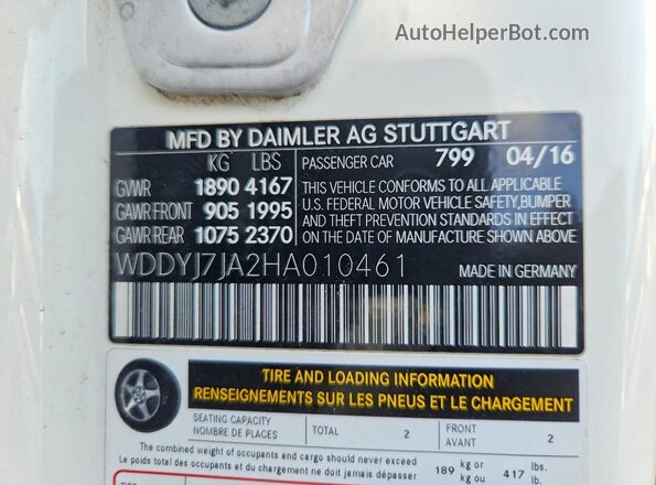 WDDYJ7JA2HA010461 2017 MERCEDES-BENZ AMG White ძრავის განყოფილების ხედი