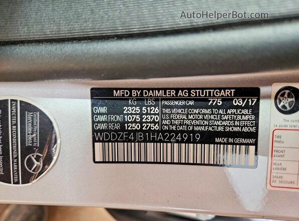 WDDZF4JB1HA224919 2017 MERCEDES-BENZ E Silver 