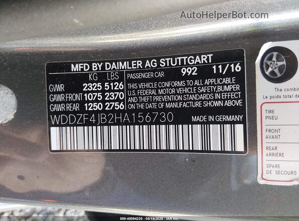 WDDZF4JB2HA156730 2017 MERCEDES-BENZ E-CLASS Gray Vista del compartimento del motor