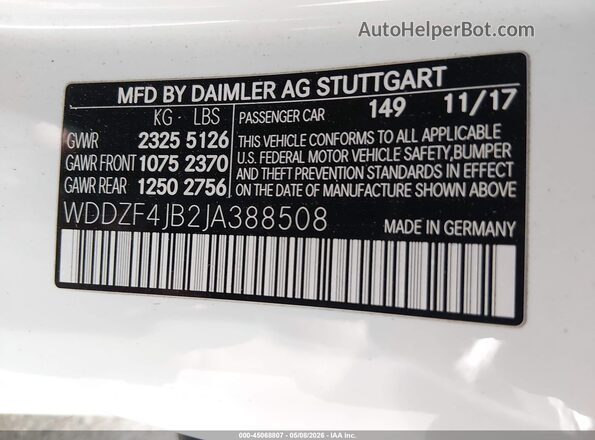 WDDZF4JB2JA388508 2018 MERCEDES-BENZ E-CLASS White 