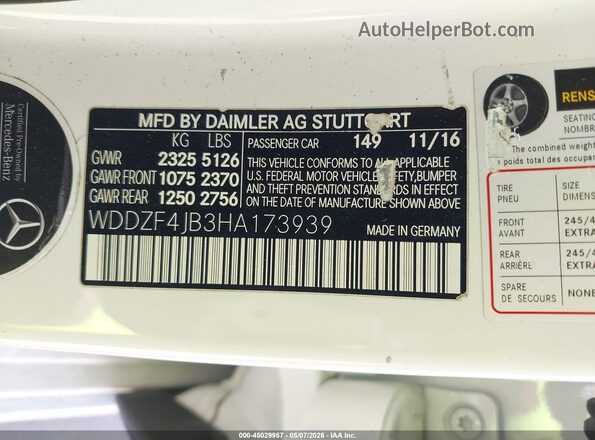 WDDZF4JB3HA173939 2017 MERCEDES-BENZ E-CLASS White Вид підкапотного простору
