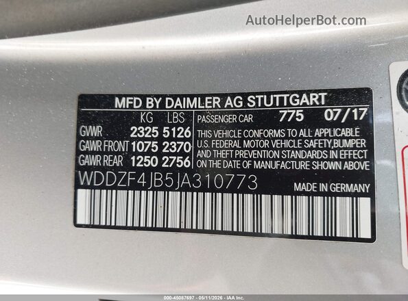 WDDZF4JB5JA310773 2018 MERCEDES-BENZ E-CLASS Серебряный Вид подкапотного пространства