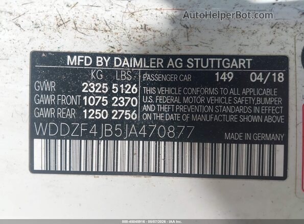 WDDZF4JB5JA470877 2018 MERCEDES-BENZ E-CLASS Белый Вид подкапотного пространства