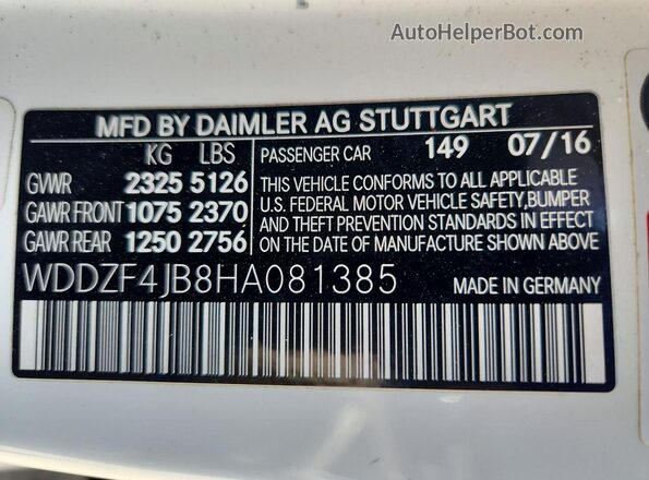 WDDZF4JB8HA081385 2017 MERCEDES-BENZ E White 