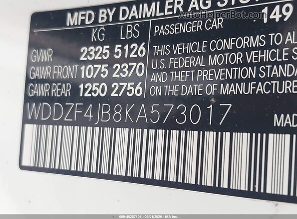 WDDZF4JB8KA573017 2019 MERCEDES-BENZ E-CLASS White Engine compartment view