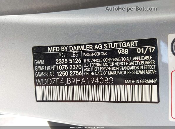 WDDZF4JB9HA194083 2017 MERCEDES-BENZ E-CLASS Silver Vista del compartimento del motor