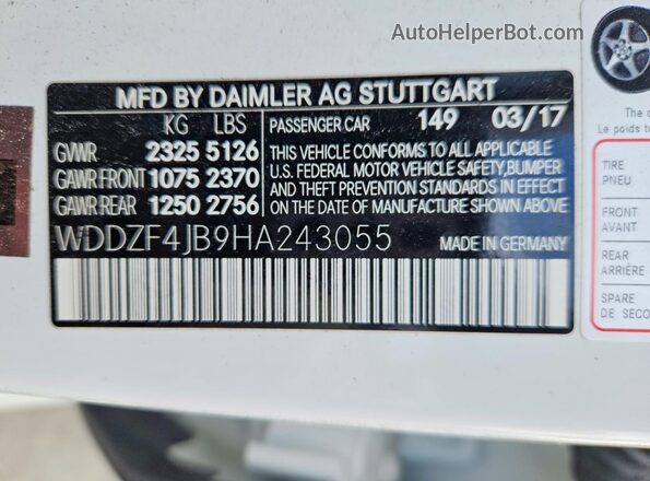 WDDZF4JB9HA243055 2017 MERCEDES-BENZ E Белый Вид подкапотного пространства