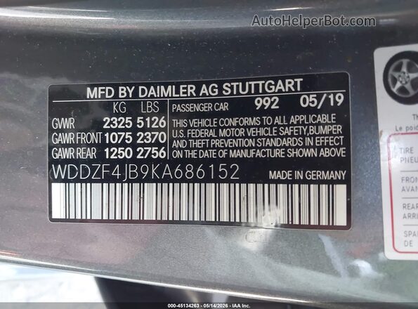 WDDZF4JB9KA686152 2019 MERCEDES-BENZ E-CLASS Gray 