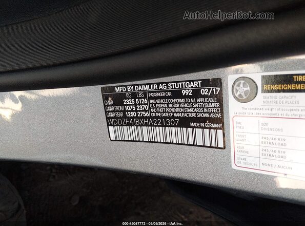 WDDZF4JBXHA221307 2017 MERCEDES-BENZ E-CLASS Серый 