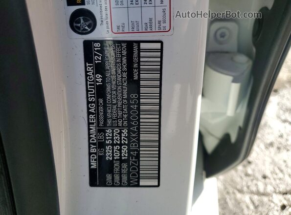 WDDZF4JBXKA600458 2019 MERCEDES-BENZ E White 