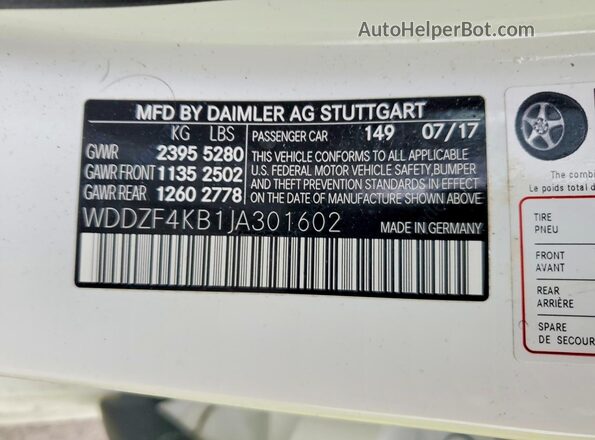 WDDZF4KB1JA301602 2018 MERCEDES-BENZ E White Շարժիչի բաժամունքի տեսք