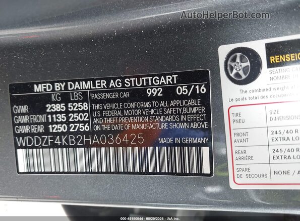 WDDZF4KB2HA036425 2017 MERCEDES-BENZ E-CLASS Gray Вид підкапотного простору